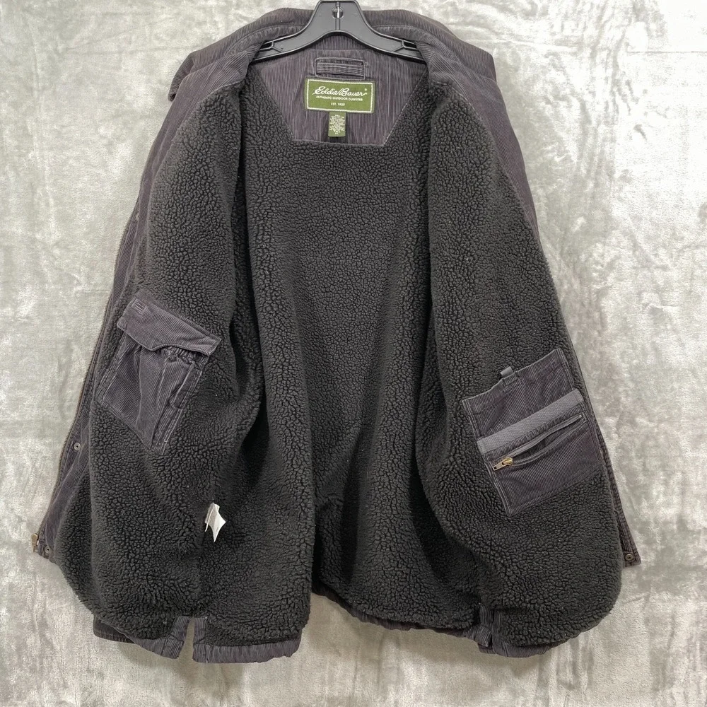Eddie Bauer Jacket Mens  XL Tall  Gray Corduroy Sherpa Lined Workwear Chore Barn